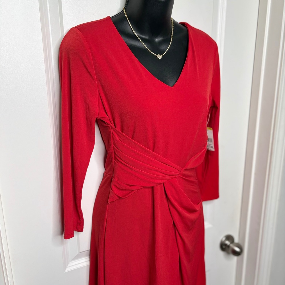 Metaphor Mars Red Flare Knot Dress V-Neck Long Sleeve Desk to Dinner NWT S